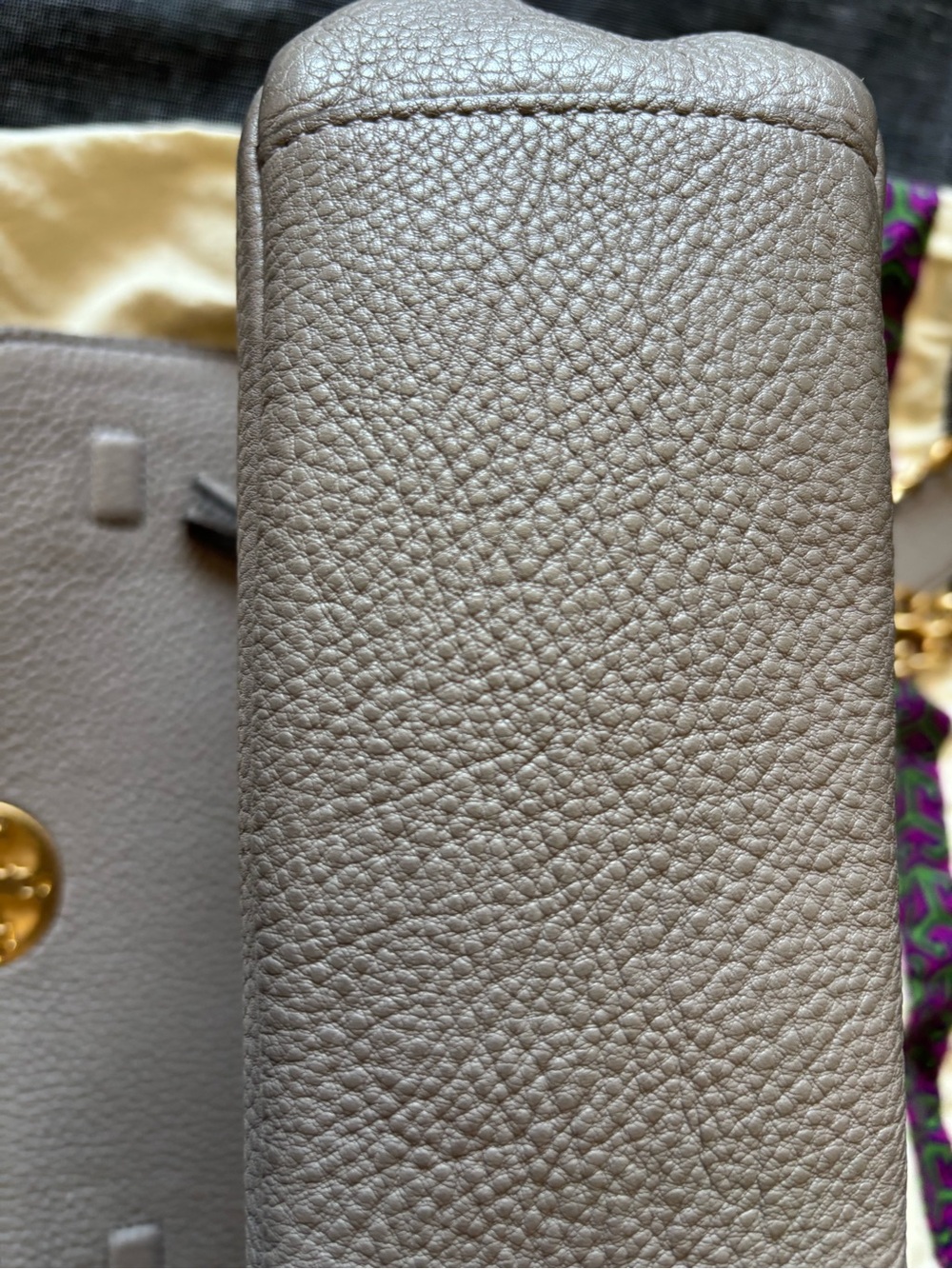 Tory Burch Pebbled Leather Shoulder Bag in Light Gray with Gold Hardware - Picture 11 of 13